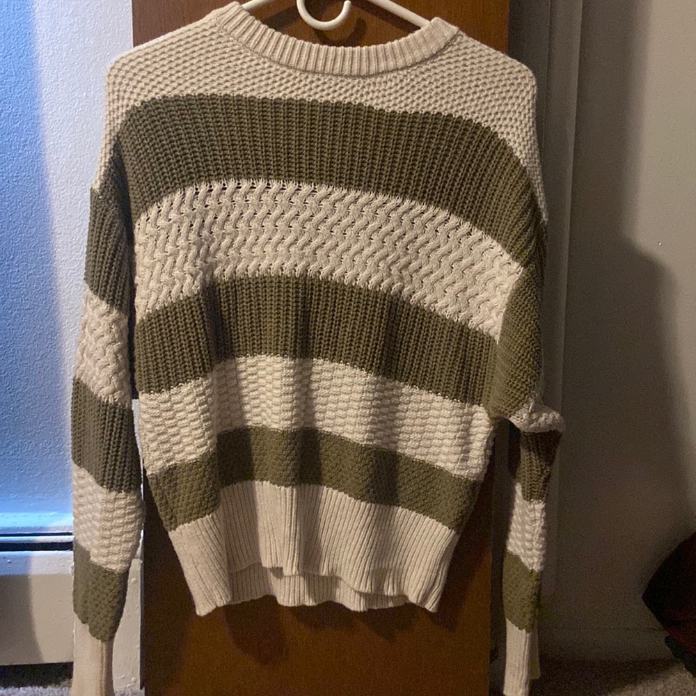 White and green stripe sweater (size XS)